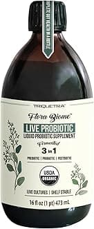 Flora Biome - Live Probiotic, Prebiotic & Postbiotic – Organic Live-Culture – 10 Probiotic Strains, 19 Fermented Herbs, 50 Billion CFU - Complete Gut & Microbiome Optimizer (16 oz)