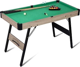 Folding Pool Table, Portable Billiard Game Tables for Kids and Adults, Mini Pool Table with Locking Legs, Adjustable Feet, Balls, Cues, Triangle, Chalk, Brush