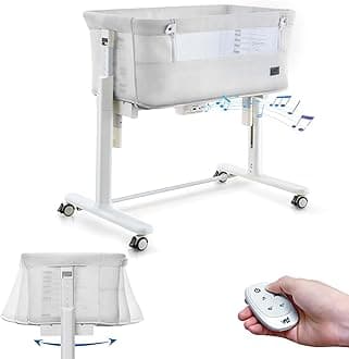 Rocking Bassinet for Baby Automatic Bedside Crib Electric Cradle 5 Heights Adjustable Bedside Sleeper for Babies Infant Smart Auto Rocking Crib 3 in 1 Bassinet on Wheels, White