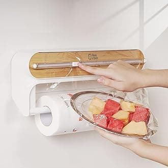 House of Quirk Magnetic Plastic Wrap Dispenser with Cutter, 2 in 1 Kitchen Organizers and Storage, Aluminum Foil and Plastic Wrap Organizer (Brown)