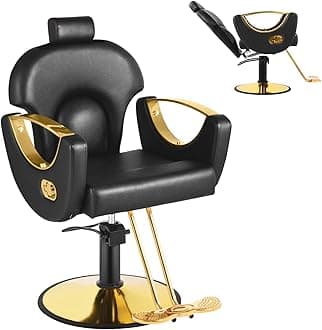 Reclining Salon Chair for Hair Stylist, Barber Chair with Heavy Duty Hydraulic Pump, Hair Salon Tattoo Braiding Chair Beauty Spa Equipment, Cool Black