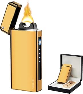 Electric Lighter Rechargeable, Windproof Arc Lighter USB Plasma Lighters with Visual Battery, Cool Vintage Lighters Custom Design, Zinc Alloy Body for Outdoor Camping Candle Gift（Gold）
