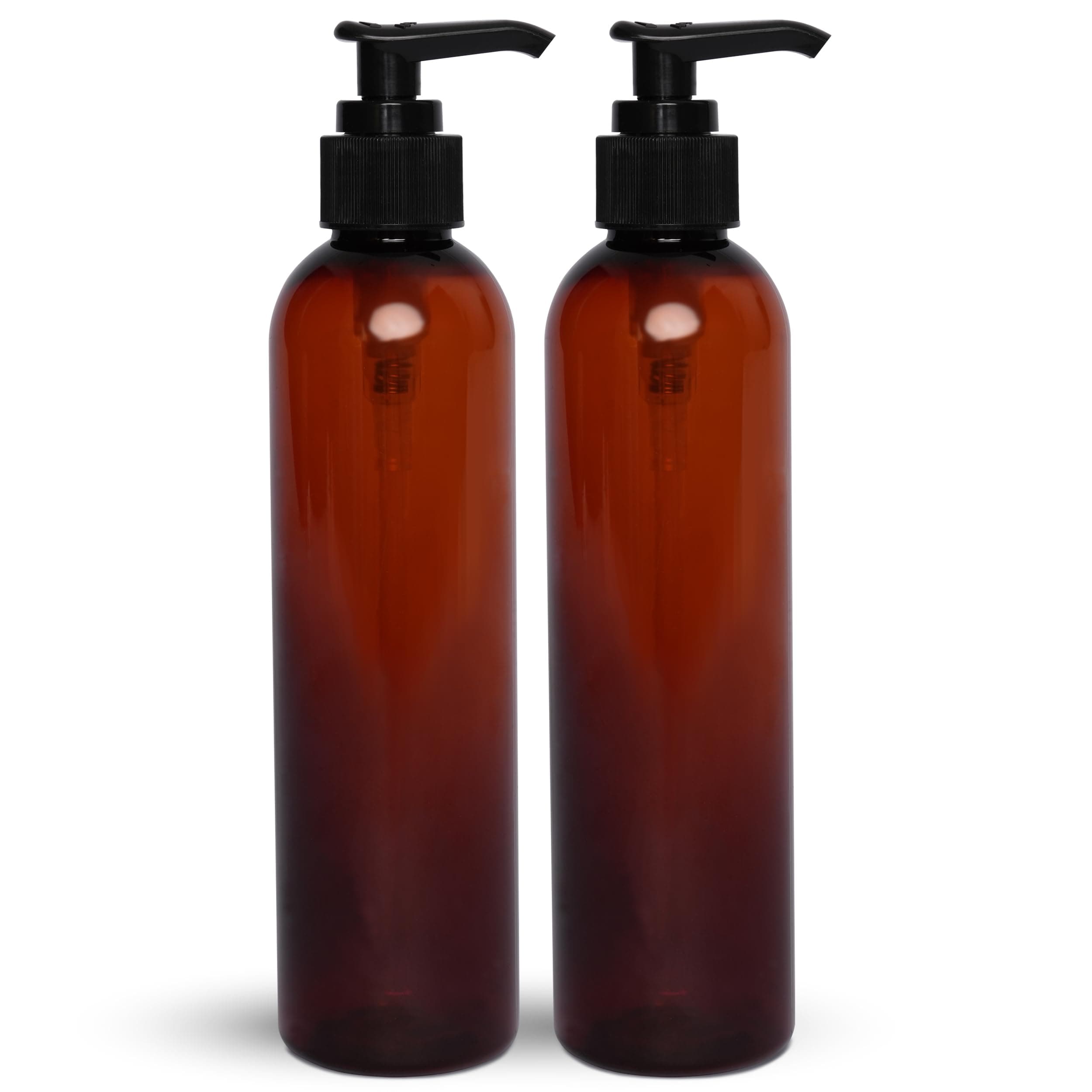 BRIGHTFROM Lotion Pump Bottles, Empty 8 OZ, BPA-Free Refillable Plastic Containers, Amber with Black Dispenser for - Soap, Shampoo, Lotions, Liquid Body Soap, Creams and Massage Oil (2 Pack)