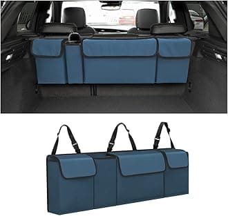 AUCELI Car Trunk Organizer, Backseat Hanging Large Storage with Adjustable Straps, Waterproof Collapsible Cargo Bag with 4 Pockets, Sturdy Space Saver Frees Trunk Floor for SUV, Truck, MPV