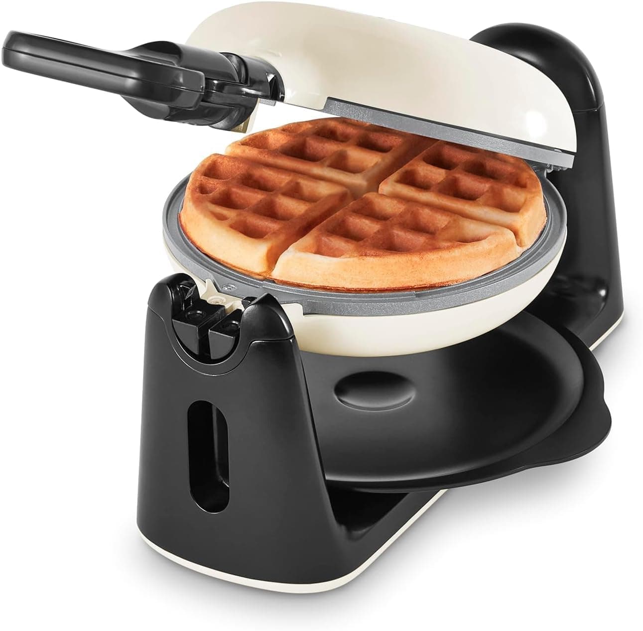 Flip Belgian Waffle Maker - For Thick, Fluffy Single-Serve Waffles - Features Ceramic Nonstick Plates and Easy Flip Design - Cream