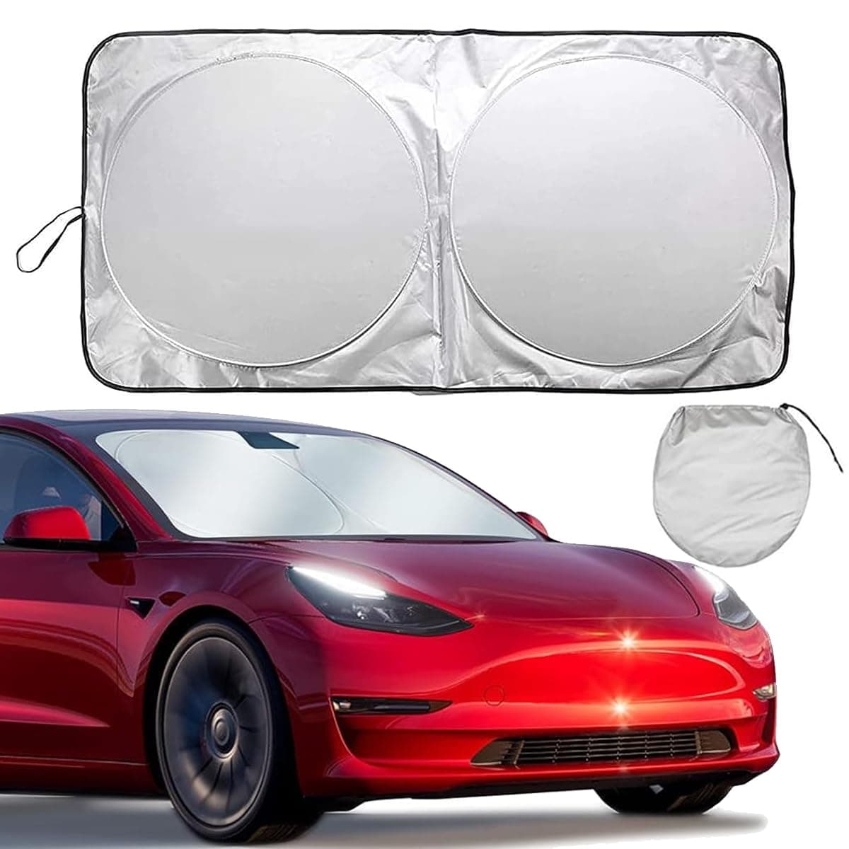 Car Windshield Sun Shade 150x72cm with Storage Pouch Foldable Front Window Reflective Sunshade Blocks UV Rays Sun Heat Visor Protector, Keep Vehicle Cool 150x72cm, Black&Silver