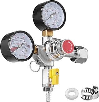 VEVOR Double Gauge Regulator, CO2 Regulator Gauge with 0-60PSI, Heavy Duty CO2 Gauge Gas System, Draft Beer Regulator with Check Valve, Adjustable Pressure Regulator for Draft Beer Homebrew, CGA320