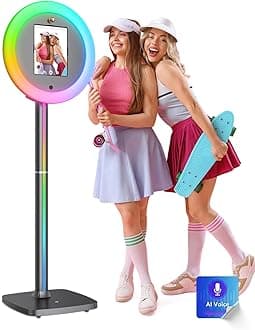 Portable Photo Booth Stand for iPads, AI Voice Control, RGB Light, Aluminum Alloy
