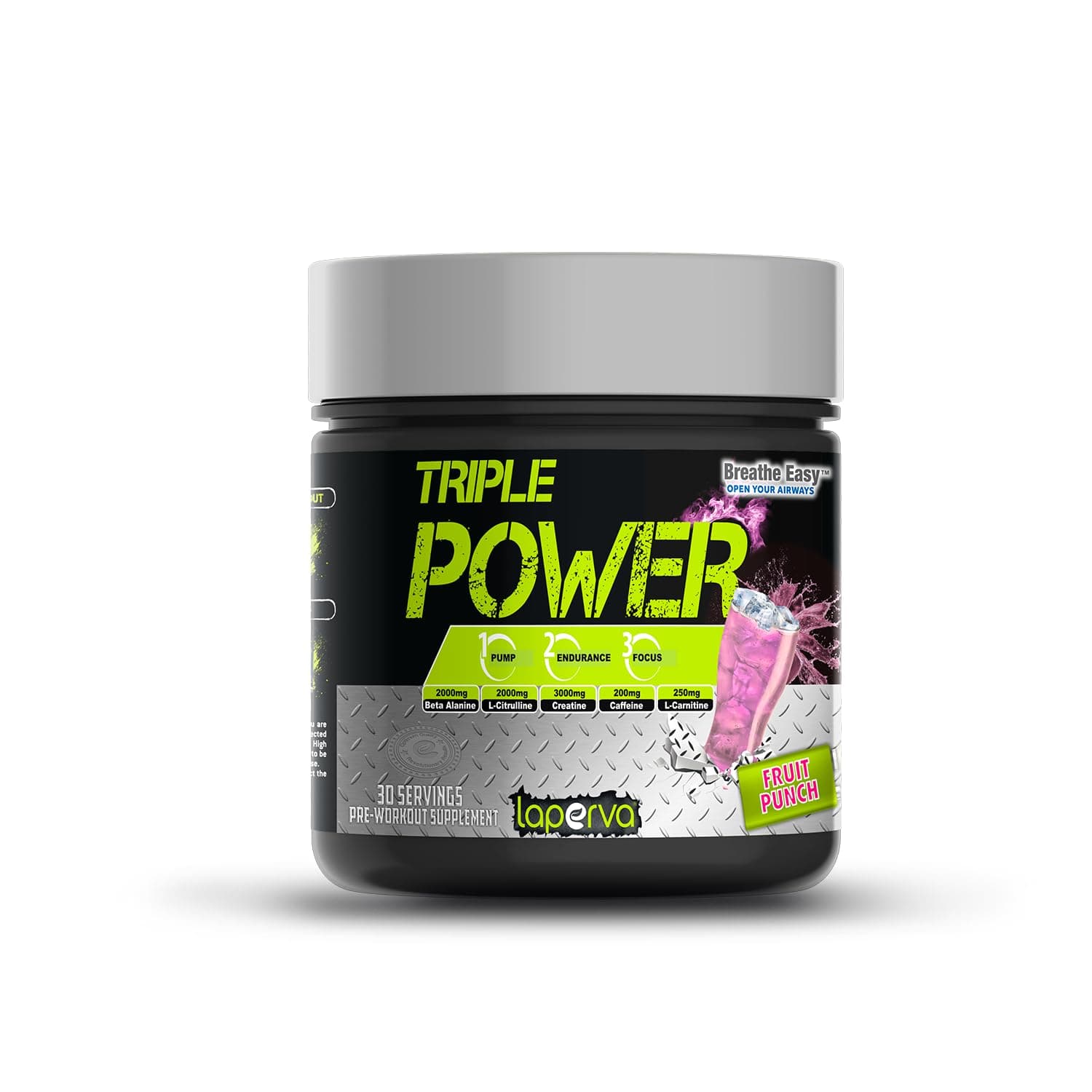 Pre Workout | laperva Triple Power - Increase Physical Performance with Citrulline, Creatine, Beta Alanine, Caffeine Vitamin B Complex - 30 Servings (Fruit Punch)