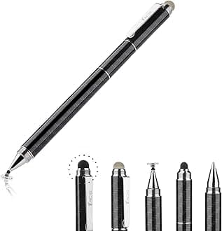 Capacitive Stylus Pen, 4-in-1 High Sensitivity and Precision Touch Screen Stylus Clear Disc Tip,Black Rubber Tip &Mesh Fiber Tip Compatible with Universal Touch Screen Device,Black