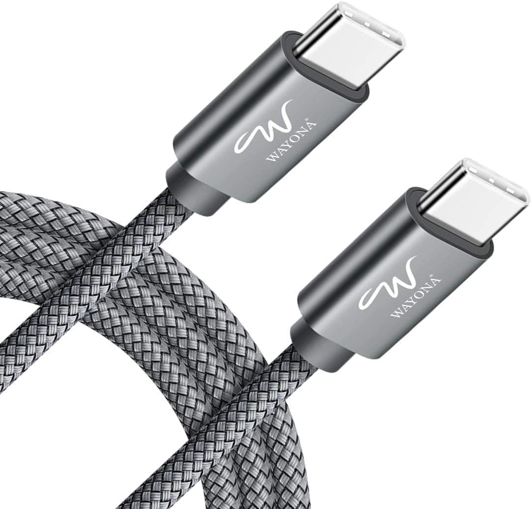 Wayona Type C to Type C Fast Charging Cable 65W Nylon Braided Cord for iPhone 15 15 Plus 15 Pro 15 Pro Max Samsung Galaxy S23 S22 S21 S20FE A, F, M, iPad, Macbook,OnePlus (1M, Grey)