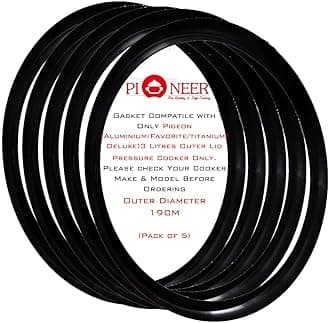 Pioneer Rubber/Nitrile/Seal/Ring/Belt Black Gasket Compatible For Pigeon Aluminium Deluxe, Favourite, Special, 3 Litres Outer Lid Pressure Cooker (Pack of 5)