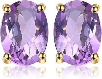 JewelryPalace Natural Garnet Peridot Amethyst Citrine Blue Topaz Birthstone Stud Earrings for Women, 14k Gold Plated 925 Sterling Silver Earrings for Women, Gemstones Jewelry Sets for Girls