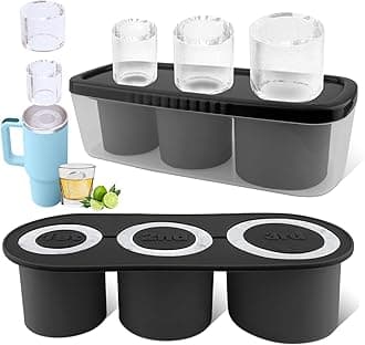 Tcamp Ice Mold for 30-40 oz Tumbler Cup, Silicone Ice Cube Tray With Lid and Bin for Freezer, Ice Ring Ice Maker for Chilling Cocktails, Whiskey, Drinks, Coffee, Easy Fill and Release (Black)