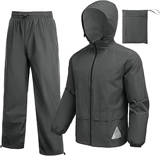 COOFANDY Men's Rain Suit 2 Piece Waterproof Breathable Rain Gear Lightweight Rain Jacket Pants Rainwear Suit