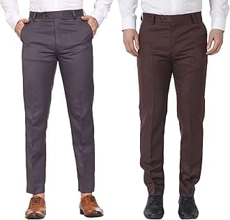 MALENO Men Formal Trouser Regular Fit Solid | Soft and Breathable Pant Combo (Pack of 2)