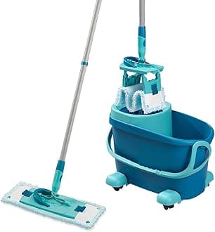 Leifheit Clean Twist M Ergo Mobil Mop and Bucket Set, Mop, Moisture controlled Spin, Faster cleaning Spin mop, Easy-steer Micro Fibre Head with 360° Joint, Twist Mop with Wheels, Mop Head 33 cm Wide