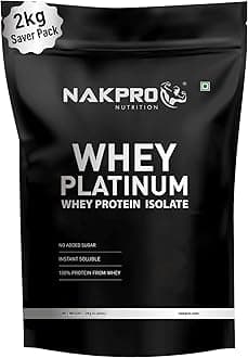 NAKPRO Platinum Whey Protein Isolate 2kg Blueberry | 28g Protein, 6.4g BCAA | Trustified Certified 100% Authentic Supplement Powder & No Adulteration | Low Carbs, Fast Absorbing Whey Protein Powder