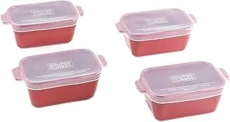 Souper Cubes Stoneware 2.0-5" x 3" Baking Dishes for Oven, Made in USA, Premium Mini Ceramic Baking Dishes with Silicone Covers for Individual Portions, Set of 4 - Cranberry