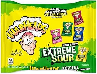 WARHEADS - Extreme Sour Hard Candy - Sour Apple, Black Cherry, Blue Raspberry, Lemon & Watermelon Flavors - 25 oz. Bag with 175 Pieces of Candy