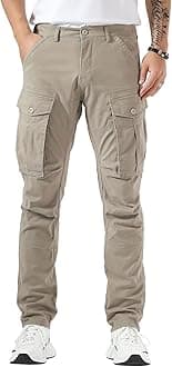 Plaid&Plain Men's Cargo Pants Slim Fit with Articulated Knees