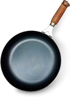 Zishta Pre-Seasoned Cast Iron Frying Pan - 24cm Dia, 1.5L Capacity - Induction & Gas Compatible Fry Pan Kadai with Wooden Handle - Heavy Base for Cooking - Ideal Cast Iron Pan for Frying & Searing
