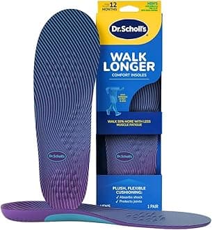 's Walk Longer Insoles, Comfortable Plush Foam Cushioning Inserts for Walking, Hiking, and Standing on Feet All-Day