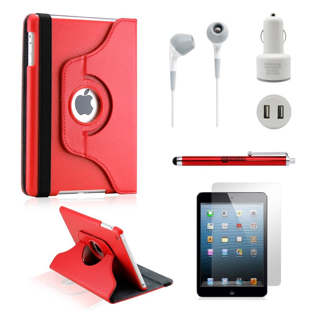 GEARONIC TM iPad Mini 5-in-1 Accessories Bundle Rotating Case for Business and Travel, Red
