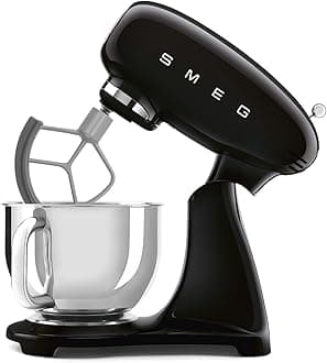 SMEG SMF05 Forte 5-Qt Stand Mixer with 750W Motor, Smooth Start & SteadyMix, Flex Edge Beater, 10 Speeds, Stainless Steel Bowl – Retro 50’s Style Planetary Mixer for Dough, Baking & Desserts-Black