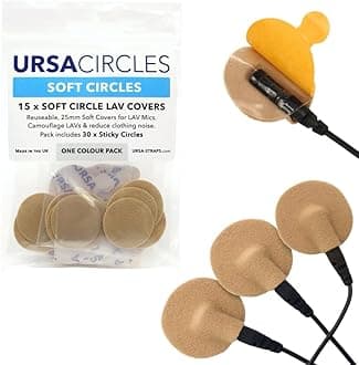 URSA Soft Circles: Reusable Soft Covers Providing Wind Production and Camouflage for Lav Mics. 25mm. (15x Soft Circles + 30x Stickies, Beige)