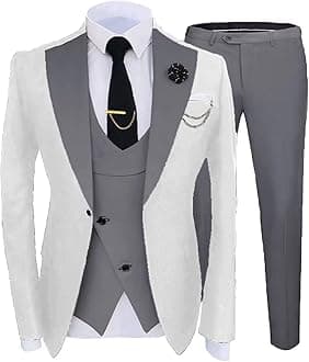 Flower Men Suit Wedding Groom Slim Fit Single Breasted Party Blazer Vest Pants Set Gray
