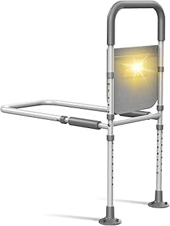 Bed Rails for Elderly Adults Safety: with Motion Sensor Light & Storage Bag -Adjustable Bed Assist Rail for Seniors - Side Bed Rail Handle Support Bar Guard Rails - Fit King Queen Full Twin Bed