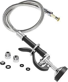 Pre Rinse Sprayer Commercial with 45” Stainless Steel Hose, 1.42 GPM Commercial Sink Sprayer, High-Pressure Dish Spray for Restaurant Use, Sink Spray Nozzle with Adapters (Black)