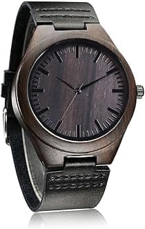 WASTIME Classic Fashion Wooden Watches for Men Women, Stylish Casual Unisex Wood Watch with Black Leather Strap, Black, Fashion Wood Watch Gift, Black, Fashion Wood Watch Gift