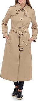 LONDON FOG womens Single Breasted Long Trench Coat With Epaulettes and Belt