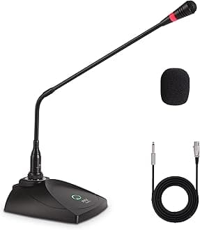 Desktop Gooseneck Wired Microphone System - Table Mounted Corded Voice Condenser Mic with Pop Filter - XLR to 1/4'' Sound Cord - for Karaoke, Conference, Studio Audio Recording - Pyle Pro PDMIKC5