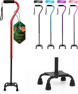 Quad Cane Adjustable Walking Cane with Offset Soft Cushioned Handle for Men & Women Lightweight Comfortable with 4-Pronged feet for Extra Stability