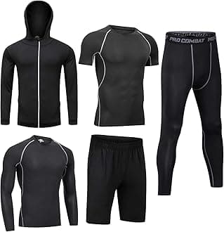 BOOMCOOL 5Pcs Gym Clothes Men Tracksuit Sets Running Wear Compression Shirts ...