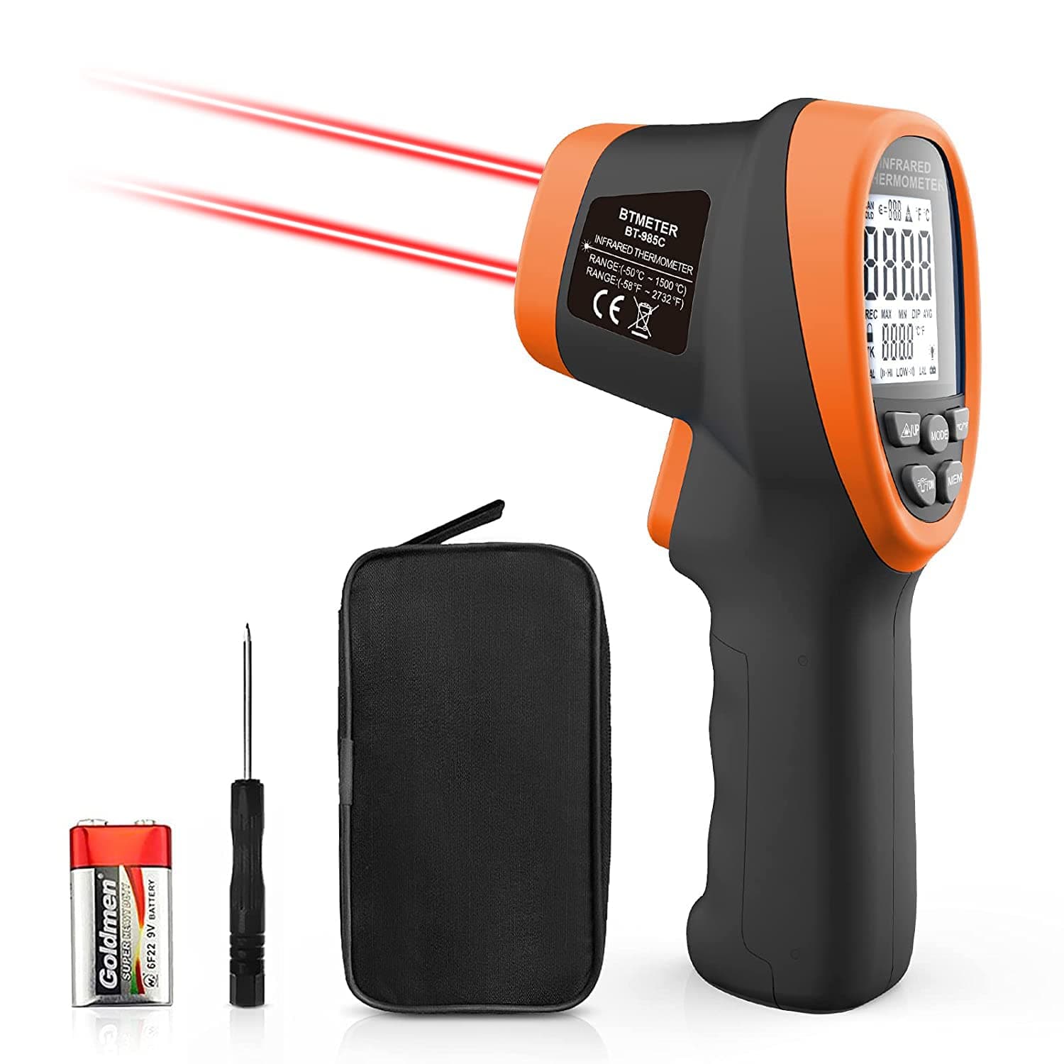 Infrared Thermometer Gun - BTMETER 985C Non Contact 16:1 IR Laser Temperature Gun Digital Instant Read -50℃~800℃(-58℉~1472℉) for Food Cooking Kitchen Grilling HAVC(NOT for Human Temp)
