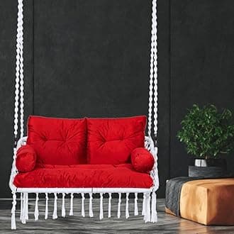 Patiofy Polyester Premium Double Seater Swing/ 2 Seater Swing Chair For Balcony, Home/Double Seater /Swing For Adults For Home For 2 People/Includes Large Grey Full Body Sitting Cushion (White),20 Cm