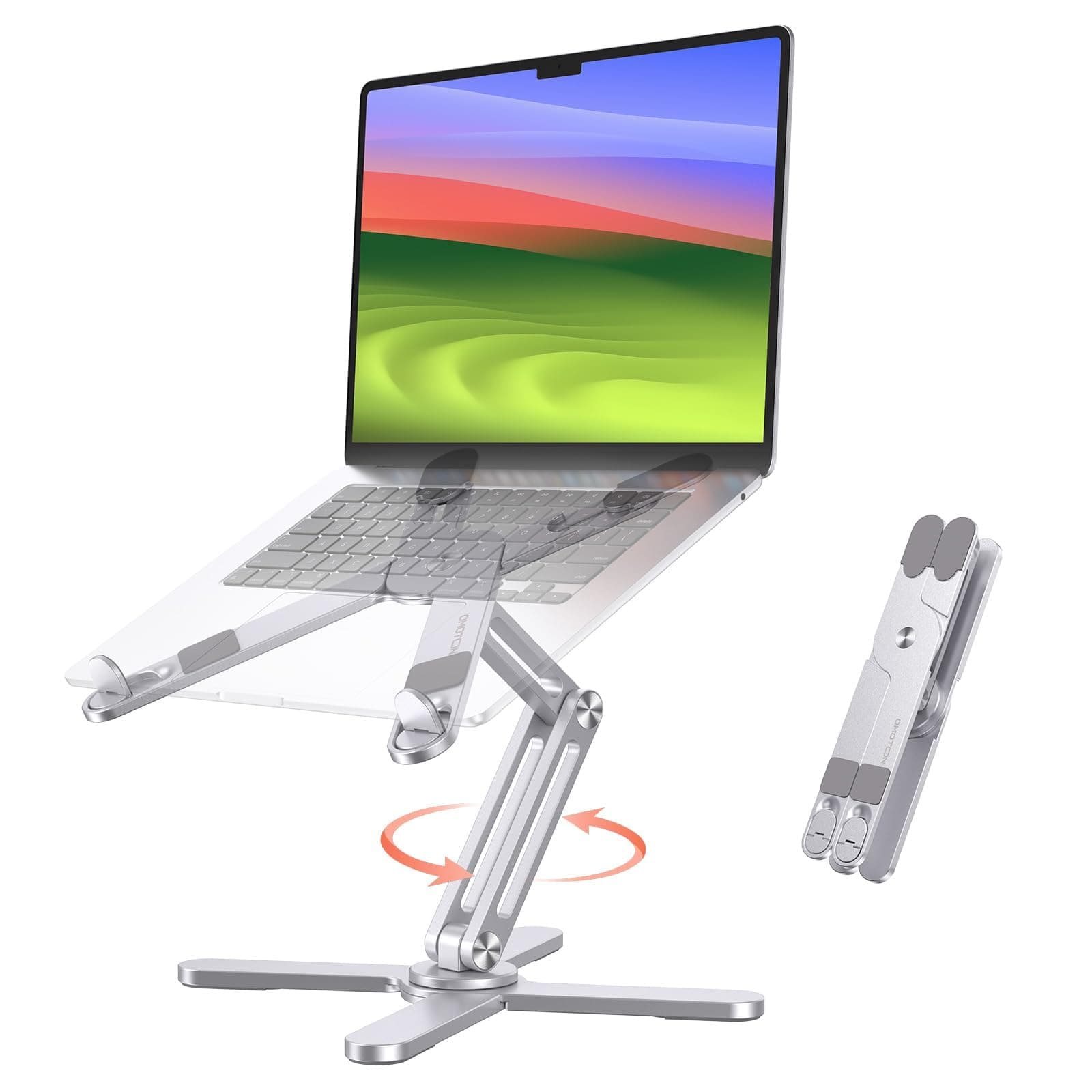 OMOTON 360° Rotating Laptop Stand Riser for Desk, Ergonomic Foldable Computer Stand Adjustable Height Angles for Collaborative Work, Easy Storage Fit Macbooks,All Laptops up to 16 inches, Silver
