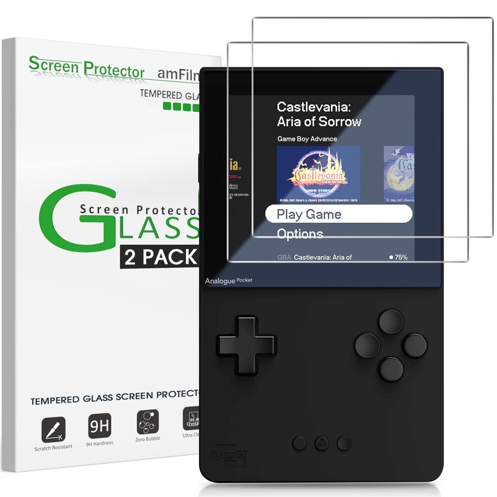 2-Pack Tempered Glass Screen Protector Compatible with analogue pocket, Anti-Scratch,Easy Installation