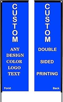 Custom Feather Flags, Personalized Double Sided Feather Flag Banner for Business Outside Advertising, Customized Your Own Logo Text Design (Rectangle Flag Set, 70x220cm/2.3x7.2FT)