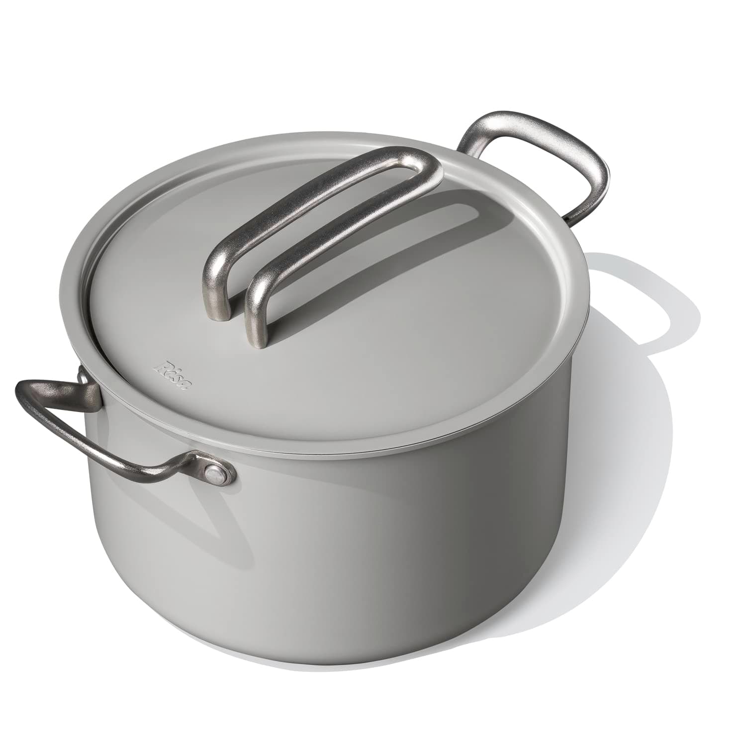 Risa Pot Co-founded by Eva Longoria - Non-toxic, Ceramic Coating Non-stick Kitchen 8qt Stock Pot with Lid and Free Pot Holders for Gas, Electric, & Induction - in Cool Grey