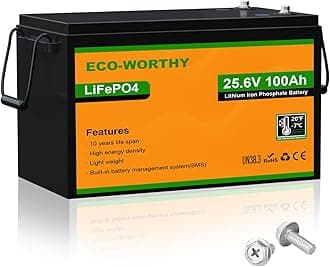 ECO-WORTHY 24V 100AH LiFePO4 Lithium Battery, Deep Cycles Rechargeable Battery with Low-Tem Protection, Max. 2560W for Off-Grid Solar System, 70-86LBS Trolling Motors, Camper, RV, Household (1 Pack)