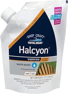 TotalBoat Halcyon Water-Based Marine Varnish | Fast-Drying Polyurethane Wood Finish for Boats, Outdoor Furniture, and Woodworking | Clear Satin, Pint