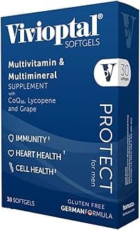 Vivioptal for Men, 30 Capsules, CoQ10, Lycopene & Resveratrol, Multivitamin & Multimineral, Gluten Free, German Formula