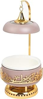 Jiwar Chafer with Porcelain Bowl, Stainless Steel Base, Water Bowl for Even Heat, Glass Lid with Hanger, Powered Buffet Warmer for Catering (Lavender & Gold, 4 Liters)