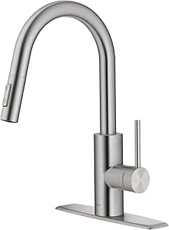 Oletto Single Handle Pull Down Kitchen Faucet with QuickDock Top Mount Installation Assembly in Spot Free Stainless Steel, KPF-2620SFS