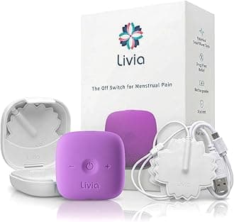 Livia Menstrual Pain Relief Device, Lavender - Period Pain Off Switch - Portable and Travel-Ready with Stick-on Gel Pads for Cramps - Rechargeable, 12-Hour Battery Life - Complete Kit